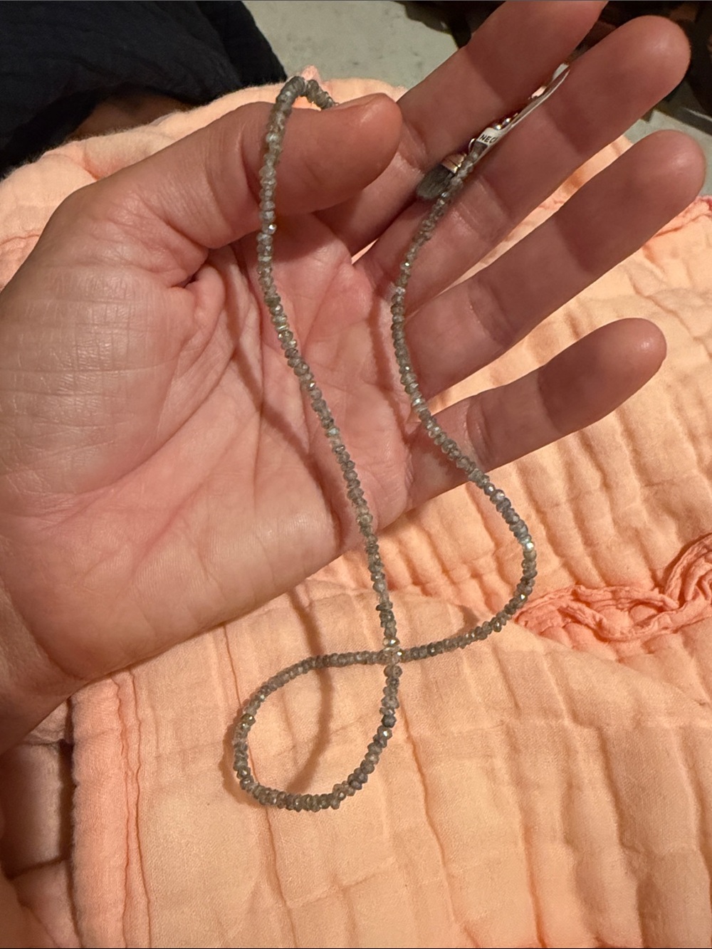 16 inch Laborite single strand Beaded Necklace with Gold Accents